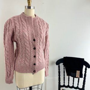 Vintage 80s Pretty in Pink Preppy Cableknit Cardigan Sweater